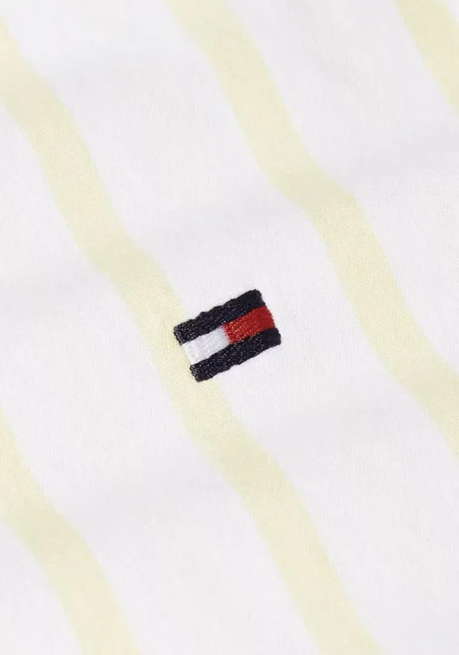 Tommy Hilfiger Flex Poplin Regular Fit Shirt, korte mouw, popeline, wit met geel gestreept