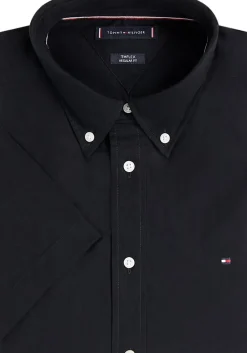 Tommy Hilfiger Flex Poplin Regular Fit Shirt, korte mouw, popeline, zwart