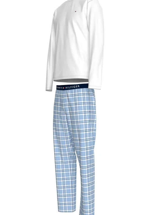 Tommy Hilfiger heren pyjama O-hals, wit shirt met blauw met wit geruite broek