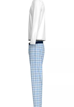 Tommy Hilfiger heren pyjama O-hals, wit shirt met blauw met wit geruite broek