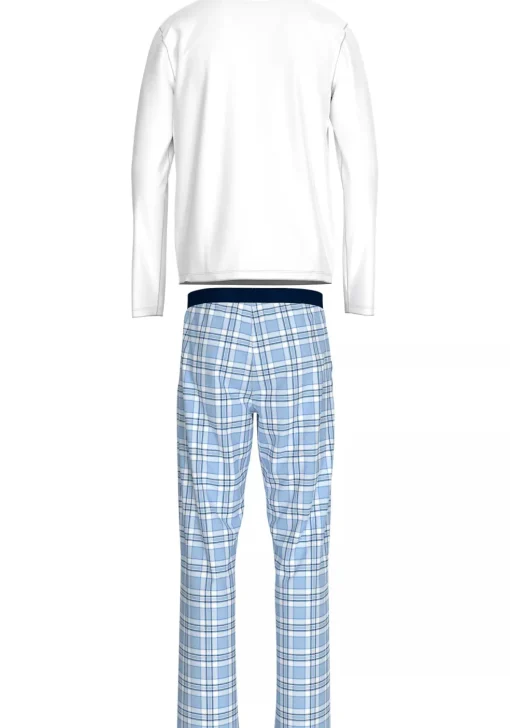 Tommy Hilfiger heren pyjama O-hals, wit shirt met blauw met wit geruite broek