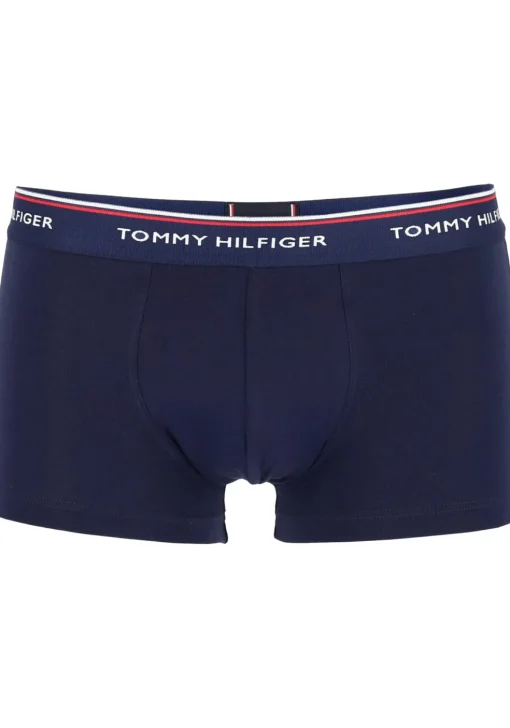 Tommy Hilfiger low rise trunk (3-pack), lage heren boxers kort, blauw met 3 kleuren tailleband