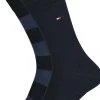Tommy Hilfiger Rugby Stripe Socks (2-pack), herensokken katoen gestreept en uni, blauw