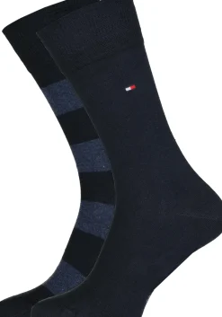 Tommy Hilfiger Rugby Stripe Socks (2-pack), herensokken katoen gestreept en uni, blauw