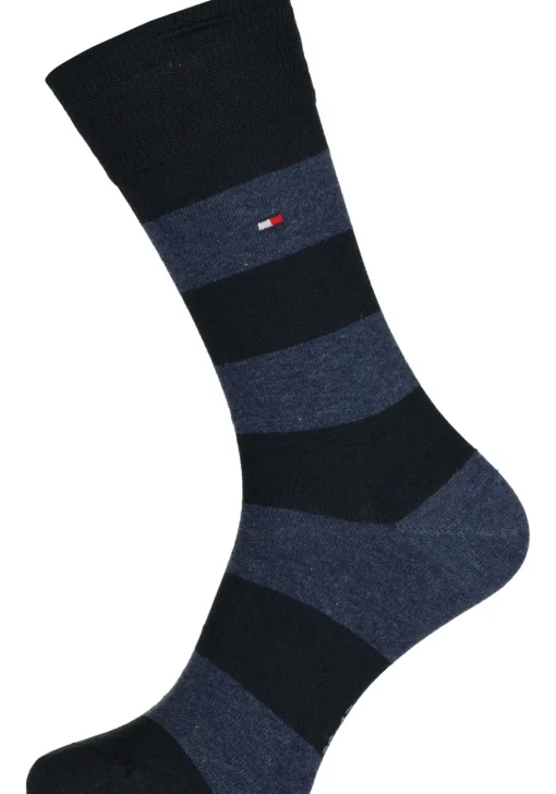 Tommy Hilfiger Rugby Stripe Socks (2-pack), herensokken katoen gestreept en uni, blauw