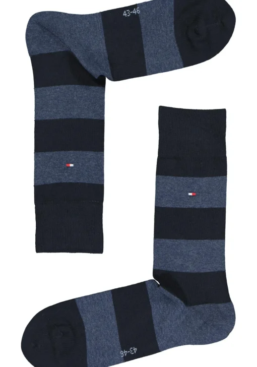 Tommy Hilfiger Rugby Stripe Socks (2-pack), herensokken katoen gestreept en uni, blauw