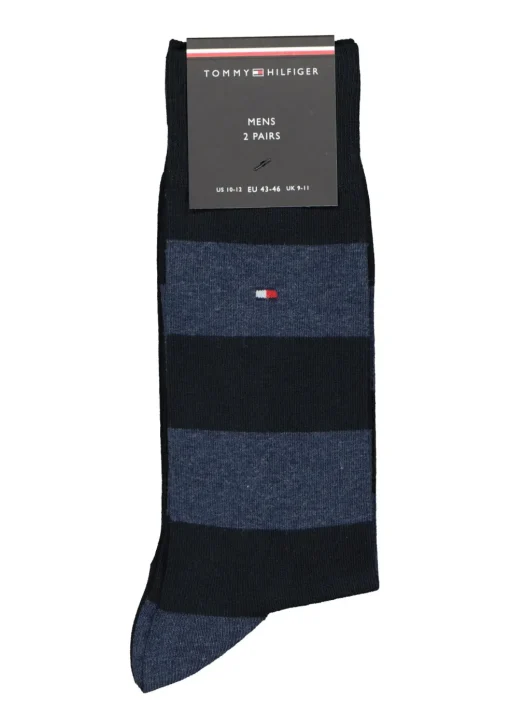 Tommy Hilfiger Rugby Stripe Socks (2-pack), herensokken katoen gestreept en uni, blauw