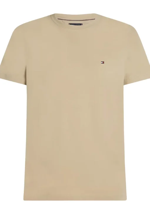 Tommy Hilfiger Stretch Slim Fit Tee, heren T-shirt korte mouw O-hals, beige