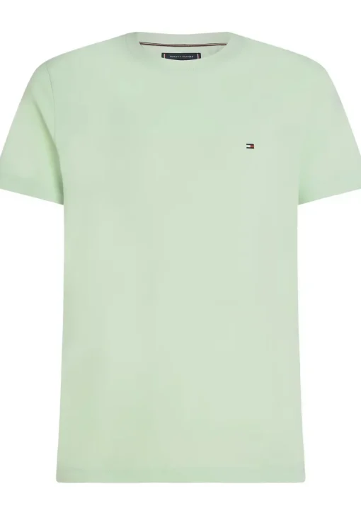 Tommy Hilfiger Stretch Slim Fit Tee, heren T-shirt korte mouw O-hals, groen