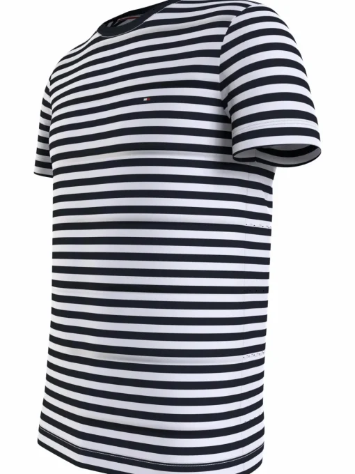 Tommy Hilfiger Stretch Slim Fit Tee, heren T-shirt korte mouw O-hals, lichtblauw-wit gestreept
