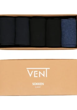 VENT herensokken katoen (5-pack), zwart, navy en jeansblauw