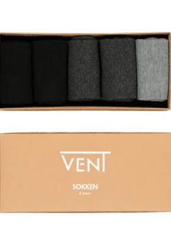 VENT herensokken katoen (5-pack), lichtgrijs, antraciet en zwart