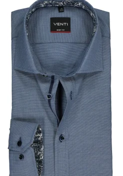 VENTI body fit overhemd, blauw structuur (contrast)