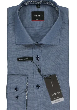VENTI body fit overhemd, blauw structuur (contrast)