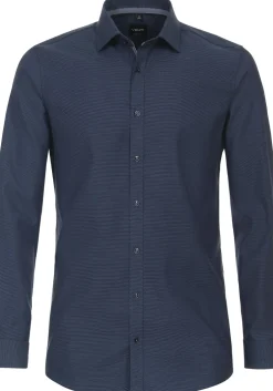 VENTI body fit overhemd, dobby, blauw