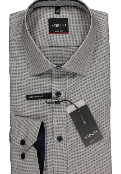 VENTI body fit overhemd, donkerblauw met wit en beige structuur (contrast)