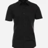 VENTI body fit overhemd, korte mouw, popeline, zwart