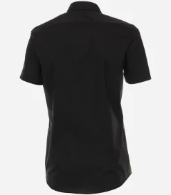VENTI body fit overhemd, korte mouw, popeline, zwart