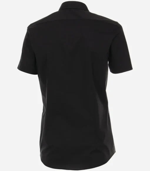 VENTI body fit overhemd, korte mouw, popeline, zwart