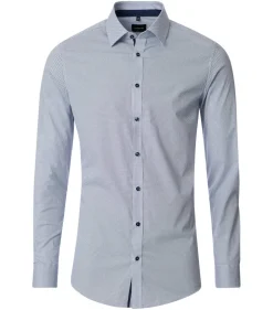 VENTI body fit overhemd, popeline, blauw dessin