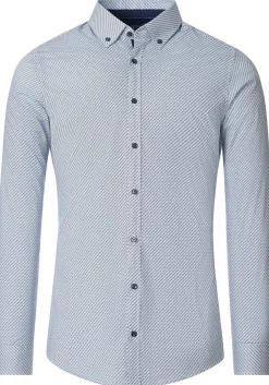 VENTI body fit overhemd, popeline, wit met blauw dessin