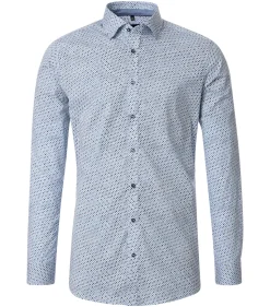 VENTI body fit overhemd, popeline, blauw dessin