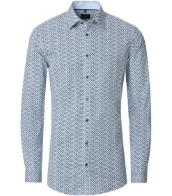 VENTI body fit overhemd, popeline, blauw dessin