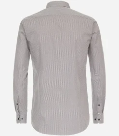 VENTI body fit overhemd, popeline, bruin met wit dessin