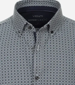 VENTI body fit overhemd, popeline, blauw met wit dessin