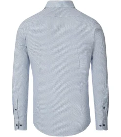 VENTI body fit overhemd, popeline, wit met blauw dessin