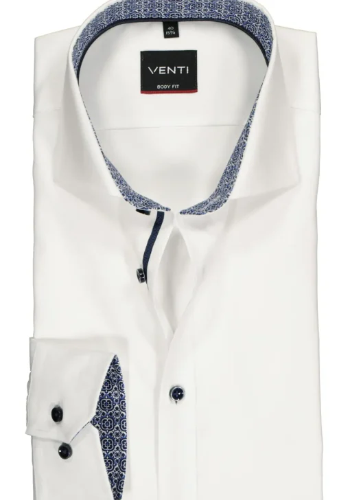 VENTI body fit overhemd, wit twill (contrast)