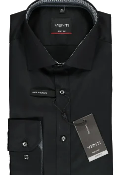 VENTI body fit overhemd, zwart twill (contrast)
