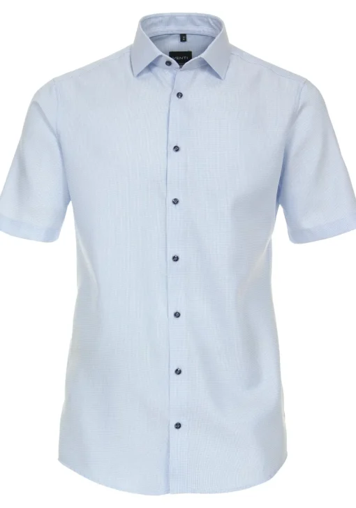 VENTI modern fit overhemd, korte mouw, dobby, blauw