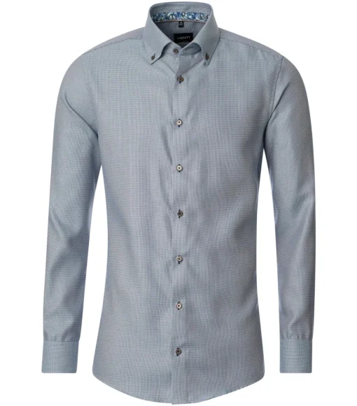 VENTI modern fit overhemd, dobby, bruin met blauw mini dessin