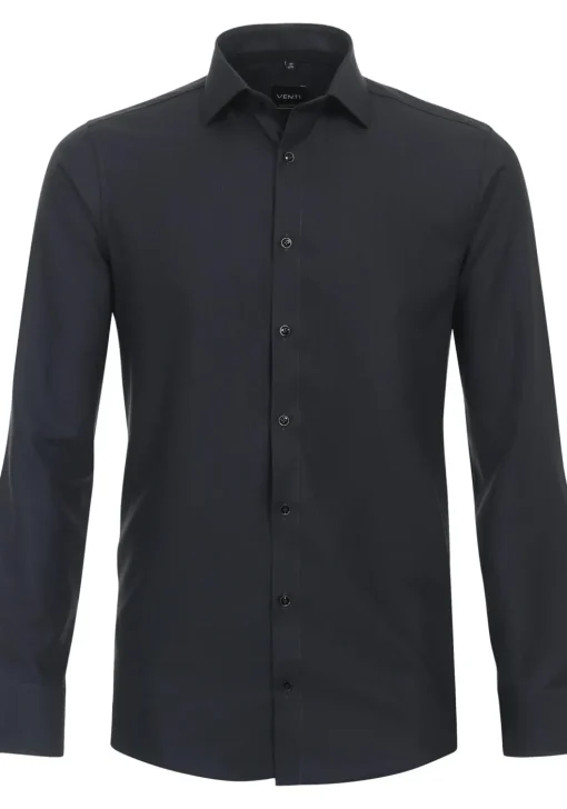 VENTI modern fit overhemd, structuur, zwart