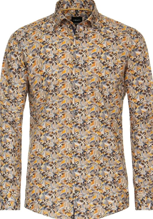 VENTI modern fit overhemd, popeline, beige dessin