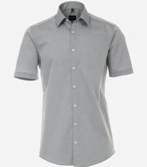 VENTI modern fit overhemd, korte mouw, popeline, grijs