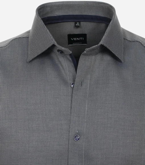 VENTI modern fit overhemd, dobby, groen, wit, blauw mini dessin
