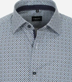 VENTI modern fit overhemd, popeline, blauw met wit dessin