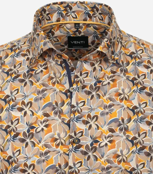 VENTI modern fit overhemd, popeline, beige dessin