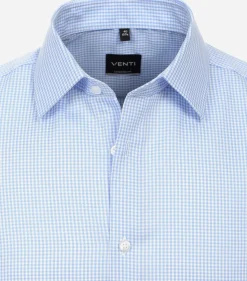 VENTI modern fit overhemd, twill, blauw met wit geruit
