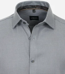 VENTI modern fit overhemd, dobby, bruin met blauw mini dessin