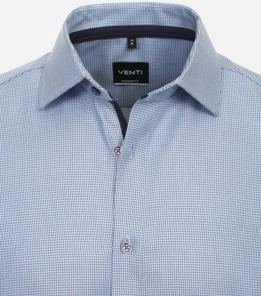 VENTI modern fit overhemd, korte mouw, dobby, blauw