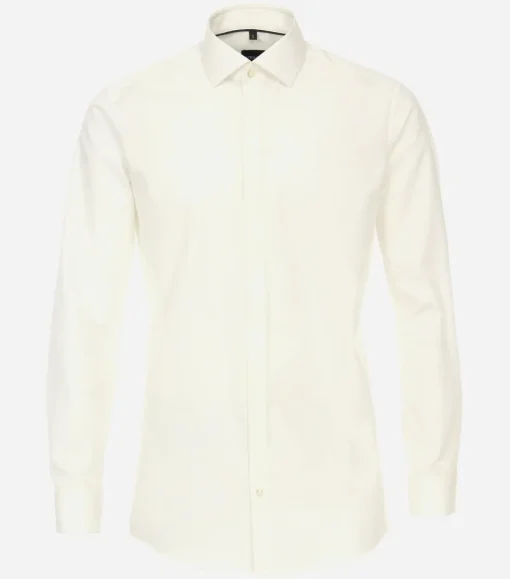 VENTI modern fit smoking overhemd, dubbele manchet en Kent kraag, popeline, beige
